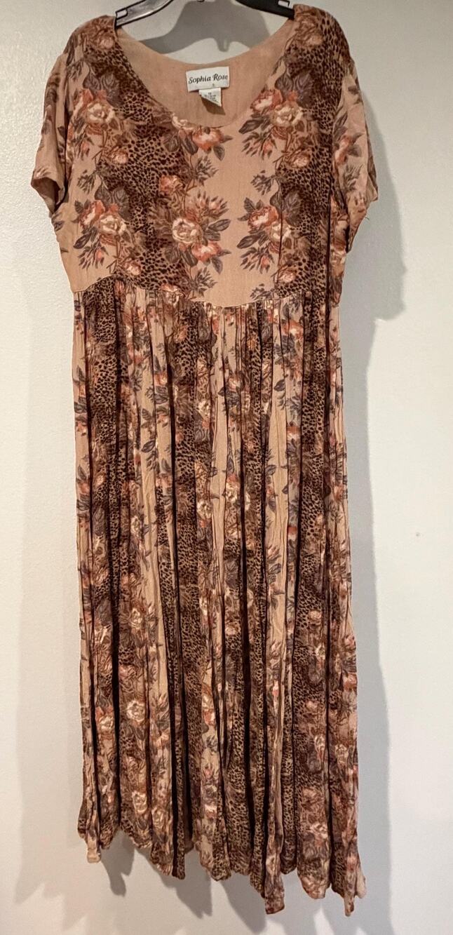 Vintage 90s Sophia Rose Rayon Maxi Dress 12 Leopard Floral Grunge Boho